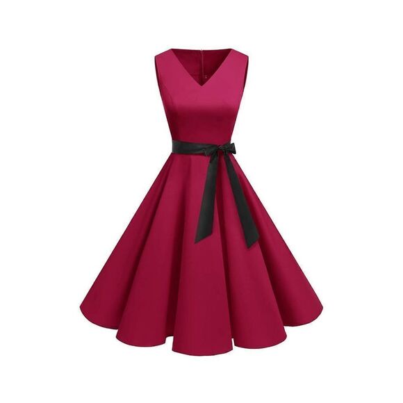 ❤️ Pinup Retro Vintage 1950s 60s Swing Dark Red Rockabilly Dress SIZE M NEW - Picture 1 of 14